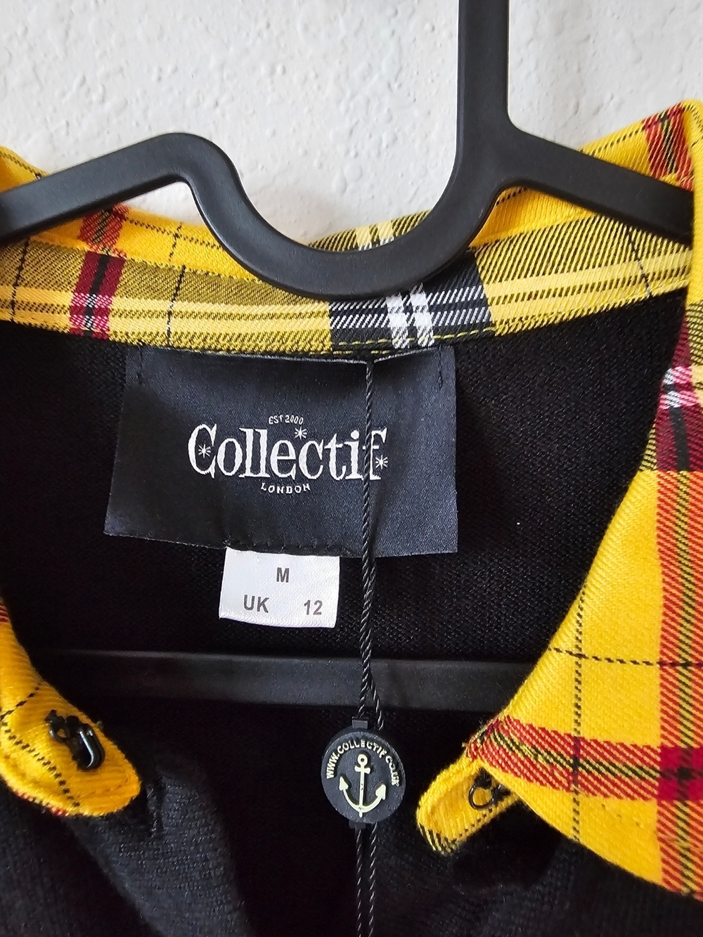 Collectif Black Cardigan with Yellow Tartan Collar - Picture 5 of 11